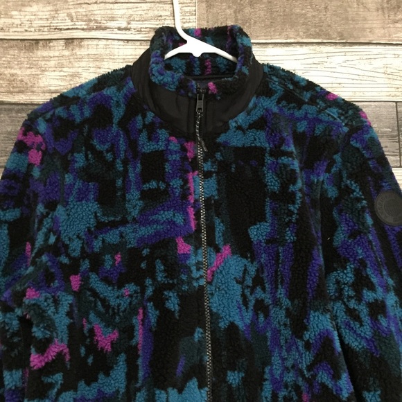 American Eagle Fleece Jacket Women’s S Full Zip Abstract Teal Black Zip Pockets - Picture 5 of 13